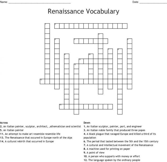 Renaissance crossword review answer key